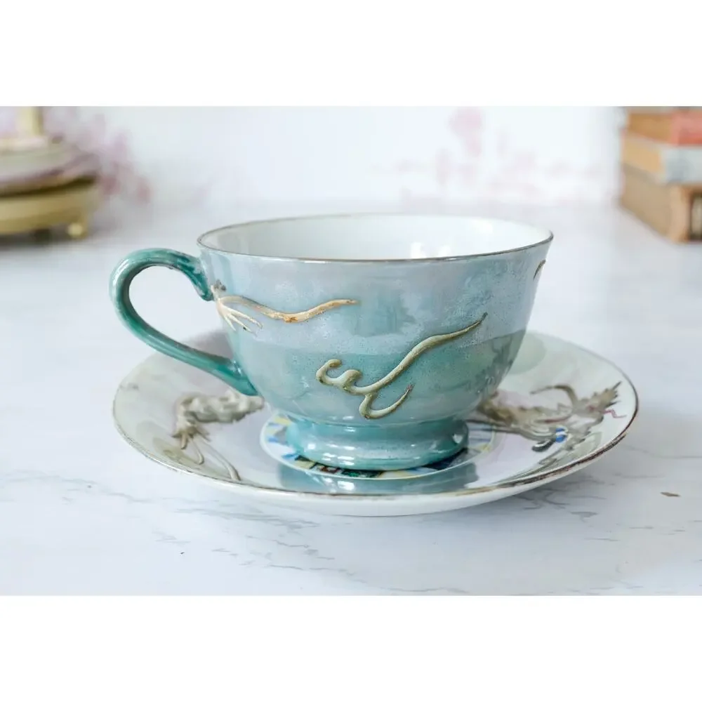 VTG Moriage Dragonware New York City Teacup Set Geisha Lithophane Chinoiserie